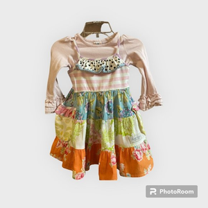 Sweet Honey sleeveless dress with long sleeve shirt. Multipattern. Size 18 month